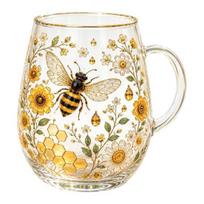 Morning Glass Tea Cup, Hummingbird Flower Pattern Tumbler with Gold Rim, Nature Themed Glassware for Tea Coffee Juice Wine Hot Cold Drinks Gift