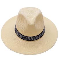 Wide Brim Straw Fedora Hat Lightweight Breathable Handwoven Summer Sun Hat with Decorative Band for Outdoor Activities One Size