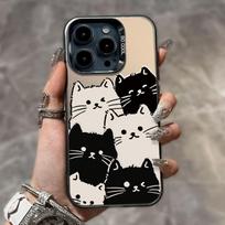 Black and white cat iPhone 15/14/13 Apple 12 Promax minimalist XR 7/8P soft shell iPhone 15 Pro Max white
