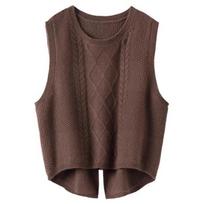 Women's Pure Woolen Round Neck Vest Chic Tuxedo Vest Autumn and Winter Sleeveless Vest Loose Short Split Knit Sweater XS