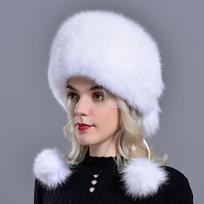 Lapės kepurės moterims žiemą madingos prabangios mergaitės moteriškos šiltos stilingos tikro kailio elegantiškos viršutinės odos bumbulo sniego kepurės