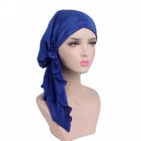 Fashion Women'S Clothing Lines Long Turban Wrapped Head Chemotherapy Headscarves EMA povo mėlyna spalva