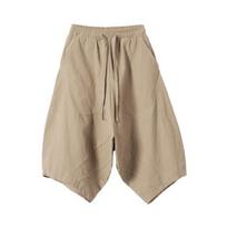 Men Pants Drop Crotch Baggy Casual Solid Color High Waist Cropped Trousers