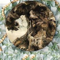 Mystical Old Tree Face Sculpture Resin Gothic Fairy Garden Decor 20x20 įvairiaspalvis