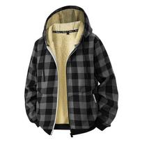 Autumn and Winter Zipper Pocket Cardigan Knitted Jacket with Thick Lamb Wool Lining Hooded Checkered Cardigan Sweatshirt S