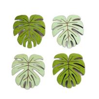 Monstera Coaster Green Leaves Drink Mat Wooden Turtle Leaf Tropical Coaster for Hawaiian Luau Tiki Bar Beach Table Decoration A