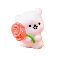 Cute Animal Miniature Figurine Mini Resin Bear Bunny Duck Holding Flower Statue for DIY Moss Landscape Fairy Garden Home Cake Decor F