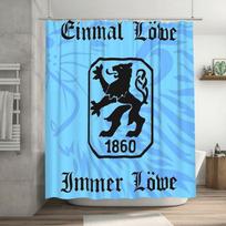 1860 German Football Club Shower Curtain - Durable Polyester, Fashionable Black & Blue Design With Lion & Floral Patterns, Machi W60H190(CM)-1 Pcs