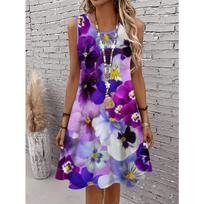 Women's Sleeveless A Line Dress Vibrant Floral  Print Dresses Woman Summer Woman Clothing Oversized  Ladies Clothes Tops L