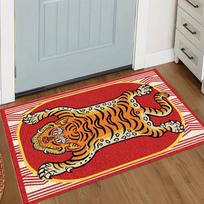 PURRR Retro Door Mat Tiger Welcome with Pattern Mat Rugs for Kitchen Bathroom Checkered Border bedroom Home Decoration Carpe 40x60cm