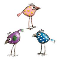 3 Pcs Colorful Wooden Bird Wall Decor Set, Cute Cartoon Bird Ornaments with Polka Dots, Weatherproof Metal Bird Signs for Garden Fence Yard Patio, A