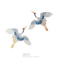 2pcs Large Red Crowned Crane Birds Sew on Blue Clothes Embroidered Applique  for Clothing Jackets