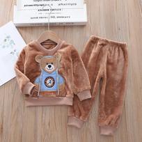 Autumn Winter Children Clothing Baby Pajamas Set Thick  Fleece Child Sleepwear Two Pcs Sets Warm Home Suits Kids Clothes 80