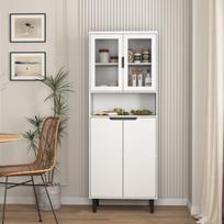 Aukštas spintos reginys, grūdintas stiklas, MDF, 4 durys, balta