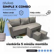 Dvivietis išskleidžiamas sofa su staliuku ir pufais Simple X Combo, Podrez, šviesiai pilka