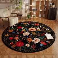Flower Pattern Rugs for Bedroom Home Fluffy Soft Rug Retro Round Living Room Decoration Carpet Thick Anti-slip Bedside Floor Mat 80x80CM