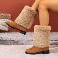 Women's Wide Width Furry Snow Boots, Mid-Calf Platform Winter Booties, European Style Warm Boots for Women 36