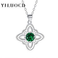 Thai Silver Green Zirconia Witch Knot Necklaces for Women Wicca Triquetra Celtics Knot Pendant Amulet Protection Jewelry green