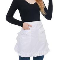 Half Apron with Butterfly Bow & Pockets Lace Hem Waist Apron for Kitchen Coffee Shop Bistro Adjustable Ties Cafe Server Apron for Waitress Home A