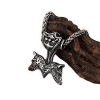 Viking wolf head necklace pendant 60CM(Necklace Long)