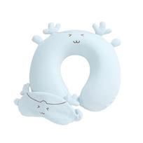 Kids Neck Support Pillow Soft Memory Foam Eye Mask and Washable Cartoon Deer Neck Pillow for Kids Adults Christmas Gift tamsiai rausva spalva