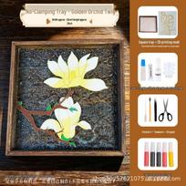 Hand-Painted Enamel Begonia Tray & Wooden Cloisonné Ornament Set for Dragon Boat Festival brown