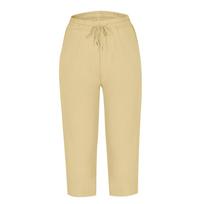 Women's Elastic Waist Capri Pants Straight Leg Casual Solid Color Cropped Trousers S