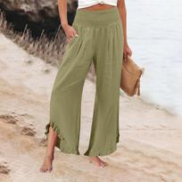 Womens Palazzo Pants Summer Casual Flowy Wide Leg Trousers Beach Travel Vacation Outfits L