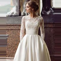 European & American 2026 New Style Round Neck Lace Long Sleeve Satin Wedding Dress, Slimming, Customizable Plus Size. US32W balta