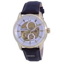 „Bulova Classic Sutton Skeleton“ balto ciferblato odinis dirželis, automatinis vyriškas laikrodis 97A138 balta