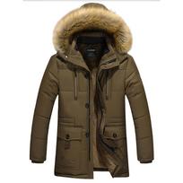 Winter Fashion Comfort Men's Collar Medium Length Plus Fleece Plus Large Size Hooded Cotton-Padded Jacket XL