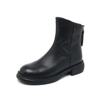 Autumn and winter velvet leather Martin boots women's rear zipper skinny women's boots retro large size casual shoes 35