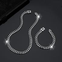 Jewelry Personality Full Diamond Necklace Necklace Trendy Male Trendy Female Hip Hop Cuban Necklace Bracelet Set 45cm+21cm