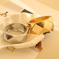 European-American Geometric Metal Wide Cuff Bracelet Gold Diamond Geometric Bracelet