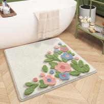 Anti-Slip Square Bath Mat | 800% Absorbent Floral Floor Rug | Ultra-Plush Encrypted Carpet | Modern Bathroom Decor 60x60cm