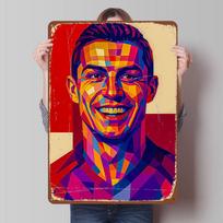Cristiano Ronaldo Pop Art Portrait Printed Poster Customized Wall Art Retro Vintage Metal Tin Signs for Home House Decor Items 7.9x11.8In(20x30cm) red
