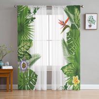 Animal Warbler Bird Exotic Tropical Floral Leaf Butterfly Fine Netting Transparent Drapes Living Room Bed Chamber Window Panel Curtain Sheer Fabric W135 x H115cm x1&Grommet Top