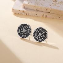 LIKGREAT Viking Compass Earrings Vegvisir Norse Rune Stud Earring for Men Women Stainless Steel Jewelry Pagan Myth Talisman Gift