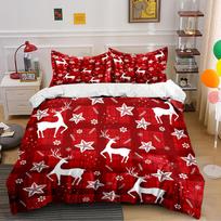 Red Christmas Bedding Set with Deer Pattern Bedding set (1 duvet cover, 2 pillowcases, duvet not included) 135x200cm