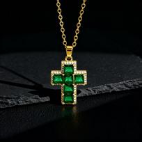 New Personalized Versatile Multi-color Zircon Cross Necklace Full Diamond Hip Hop Trend Pendant European American Women Fashion Jewelry Gift