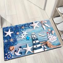 Nautical Lighthouse Bath Mat Mediterranean Style Water-Absorbent Non-Slip Rug Perfect for Coastal Bathroom Decor Entrance 40X60CM
