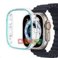 Šviečiantis dėklas Apple Watch Case Ultra 49mm 45mm 44mm 41mm 40mm Kietas PC Bamperis Apsauginis Rėmelis iWatch 8 7 6 5 SE Priedas 38mm Series 123 mėlyna