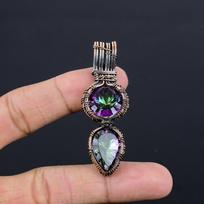 Rainbow Mystic Topaz Pendant, 999 Copper Wire Wrapped Gemstone Jewelry, Handmade Pendant, For Thanksgiving 2.55 Inches