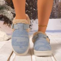 New Shoes, Large-sized Snow Boots, Women's Shoes, Winter Thick-soled Fleece Buckle Warm Cotton Slippers 36
