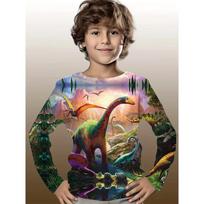 Children's Dinosaur 3D Digital Printed Boys' Fun and Fashionable Round Neck Long Sleeve T-shirt 100