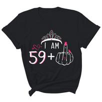 Moteriški marškinėliai Aš esu 59 plius 1 vidurinis pirštas 60-asis gimtadienis 60 metų dovana 3XL