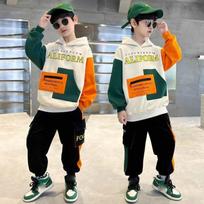 Boys Tracksuit Sets Children Patchwork Letter Sweatshirts+Pants 2Pcs Outfits Teenager Autumn Fashion Hooded Suits Spring Clothes 110
