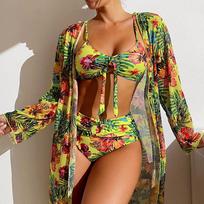 Trijų dalių bikinio rinkinys Paplūdimio sijono tunikos paplūdimyje Cover Up maudymosi kostiumėlis Moteriškas spausdintas bikini maudymosi kostiumėlis vasaros paplūdimio dėvėjimas S brown