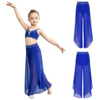 Children‘s Rhinestone Belt Side Slit Mesh Pants Lyrical Dance Wear for Performance Competition Stage 5-6 Years