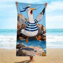 Nautical Seagull Beach Towel, Funny Sailor Bird on Rock Pattern Bath Towel Ocean Themed Vacation Beach Blanket for Kids & Adults 27x55inch 70x140cm&1pc